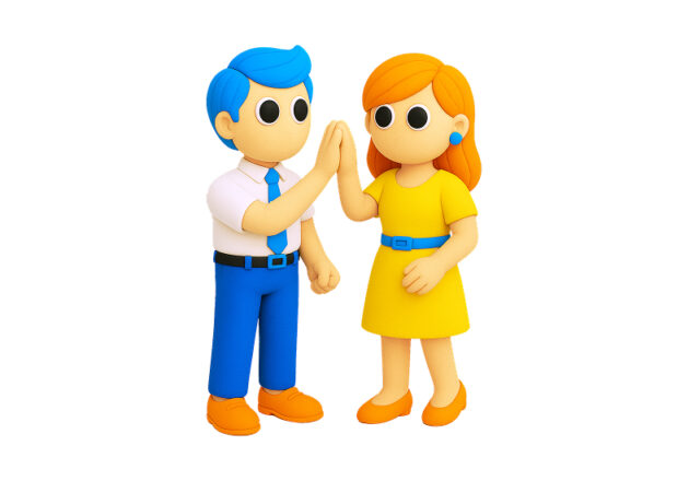 ハイタッチする人のビジネスイラスト（フリー素材・背景透過・3D / 立体）